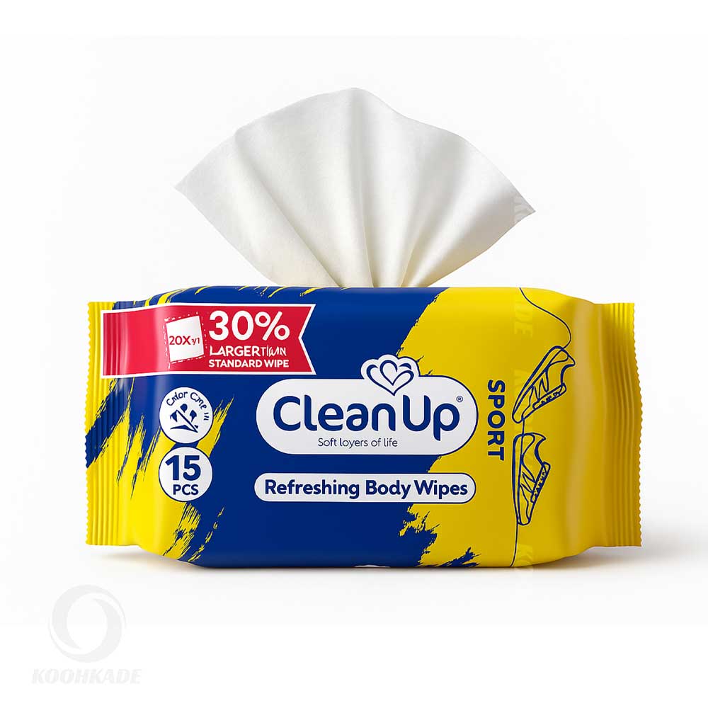 دستمال مرطوب 15 تایی SPORT CLEAN UP| دستمال مرطوب اسپرت بدن کلین آپ |خرید دستمال مرطوب | قیمت دستمال مرطوب