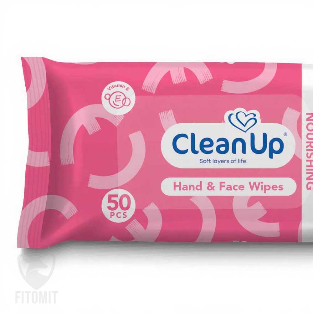 دستمال مرطوب دست و صورت CLEAN UP رطوبت رسان پوست 50 عددی|دستمال مرطوب دست و صورت پوست حساس کلین آپ | خرید دستمال مرطوب کلین آپ