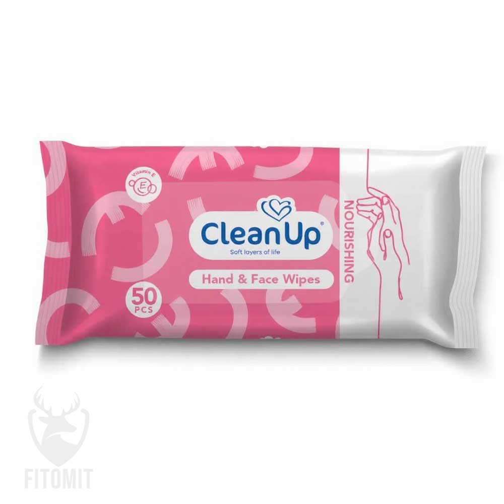 دستمال مرطوب دست و صورت CLEAN UP رطوبت رسان پوست 50 عددی|دستمال مرطوب دست و صورت پوست حساس کلین آپ | خرید دستمال مرطوب کلین آپ